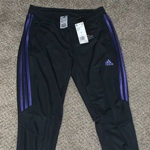 Purple stripped and black  adidas sweatpants